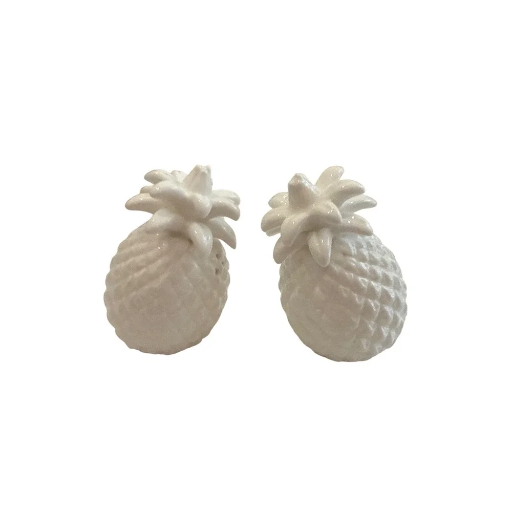 Ceramic Pineapple Salt Pepper Shakers White 2.75